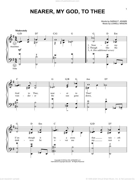 Nearer, My God, To Thee sheet music for accordion (PDF)