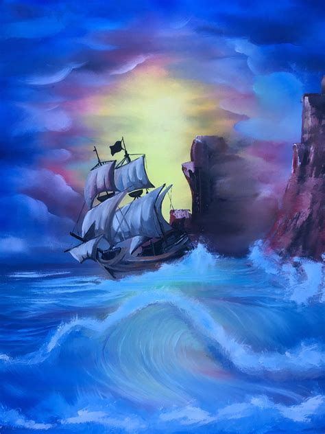 #bobrossstyle #pirates #nautical #oilpainting #waves | Painting, Beach ...