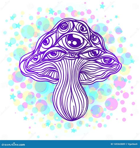 Magic Mushrooms. Psychedelic Hallucination. Vibrant Vector Illustration ...