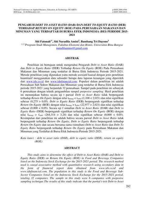 (PDF) PENGARUH DEBT TO ASSET RATIO (DAR) DAN DEBT TO EQUITY RATIO (DER ...