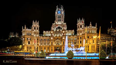 Nighttime at Plaza de Cibeles - The Plaza de Cibeles is a square with a ...