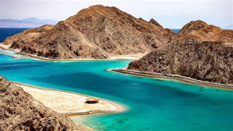 Panoramic view of the Fjord Bay Taba in Aqaba Gulf, Red Sea, Egypt ...