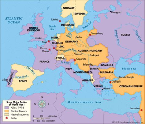 Map showing where the major battles of WW1 took place. | WW1 ...