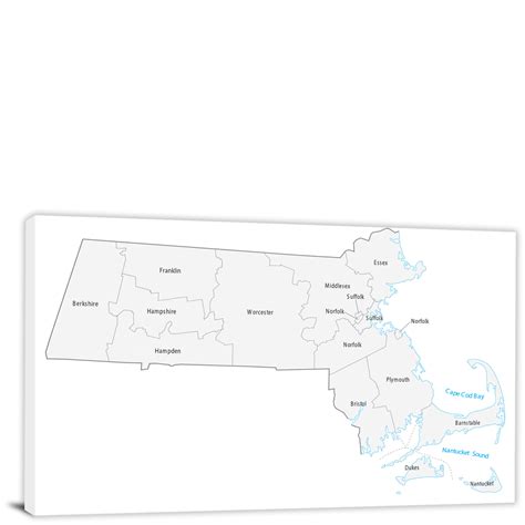 Massachusetts-Counties Map, 2022 - Canvas Wrap