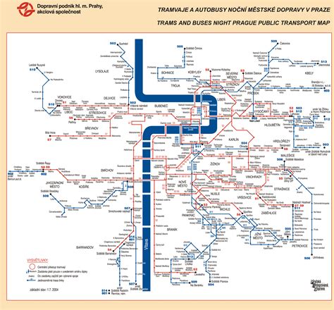 Prague Night Public Bus Tram Map - Prague Czech Republic • mappery