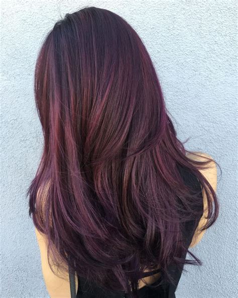 Black Hair With Purple And Brown Balayage Dark Burgundy Hair Color ...