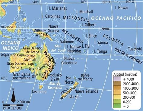 Mapa físico de Oceanía | Social Hizo