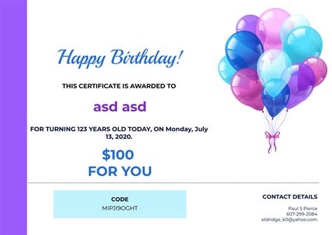 Birthday Gift Certificate Template - PDF Templates | Jotform