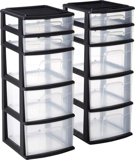 Amazon.com: HOMZ 05565BKDC.02 Plastic 5 Drawer Medium Storage Tower ...