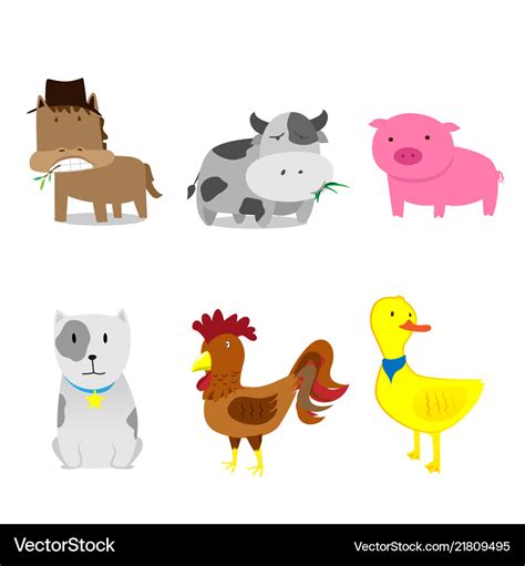 Cute farm animals set cartoon Royalty Free Vector Image