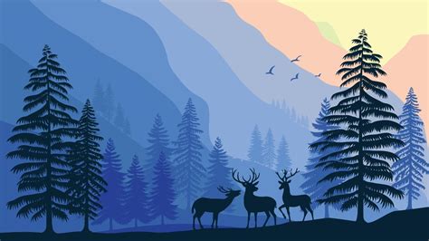 wildlife elk in forest nature landscape vector illustration 3452115 ...