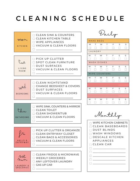 Printable Cleaning Schedule, Instant Download, Organizational Cleaning ...