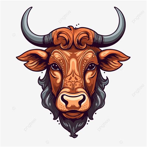 Mengarahkan Kepala Vektor, Stiker Clipart Kepala Banteng Dalam Warna ...