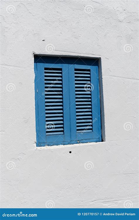 Rustic Traditional Blue Window Shutters Stock Image - Image of design ...