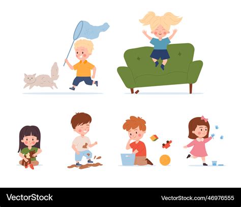 Naughty mischievous kids cartoon characters flat Vector Image