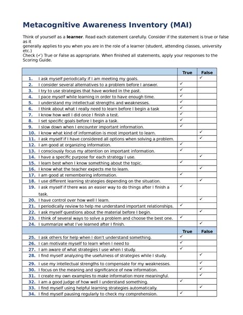 Metacognitive awareness inventory - Read each statement carefully ...