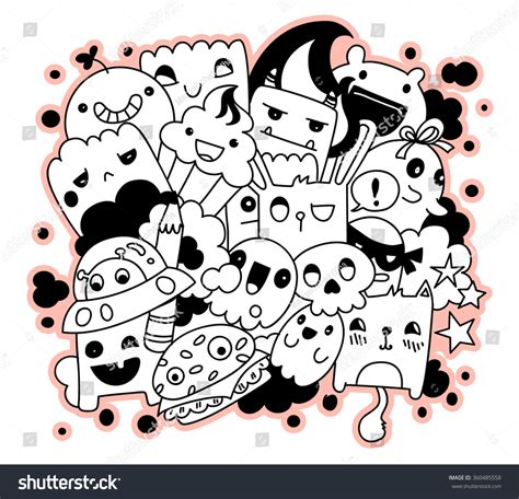 Doodle Vector Illustration Cute Cartoon Characters: vector de stock ...