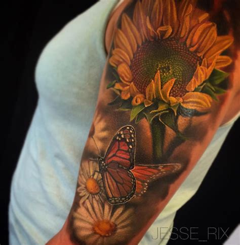 Nature Sleeve with Sunflower, Butterfly & Daisies