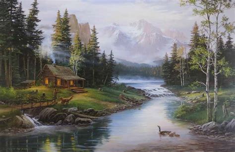 Cabin By The Lake Painting at PaintingValley.com | Explore collection ...