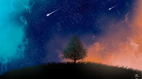 1366x768 Resolution Tree and Shooting Stars 4K 1366x768 Resolution ...