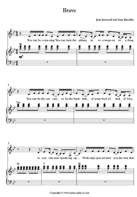 Brave Sara Bareilles Sheet Music and Piano Tutorial