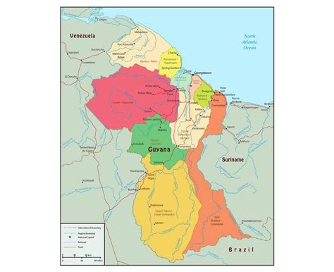 Guyana regions map - Map of Guyana showing 10 administrative regions ...