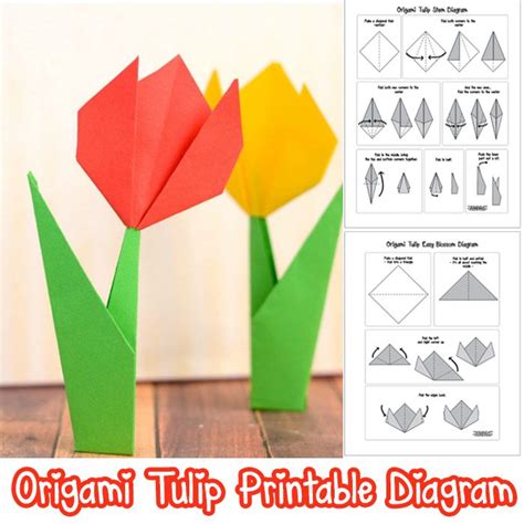 Origami Tulip Nyomtatható Diagram Easy Origami Flower, Origami Flowers ...