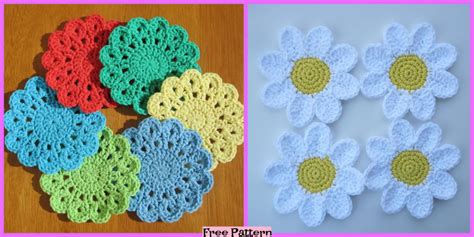 Crochet Flower Coasters - Free Patterns - DIY 4 EVER