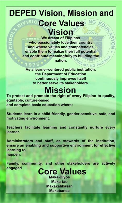 Deped Vision Mission and Core Values – Quality Policy | DEPED Aurora