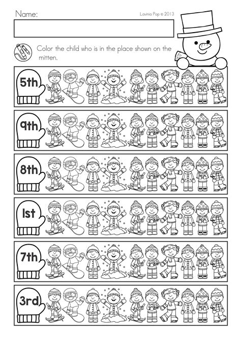 Ordinal Numbers Kindergarten Activities