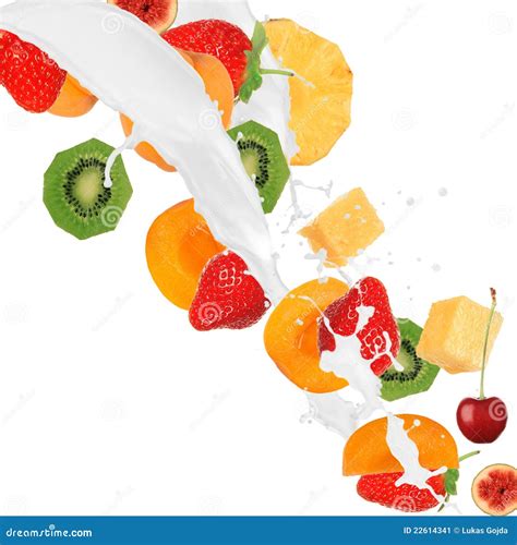 Fresh Fruits In Milk Splash Stock Image - Image: 22614341