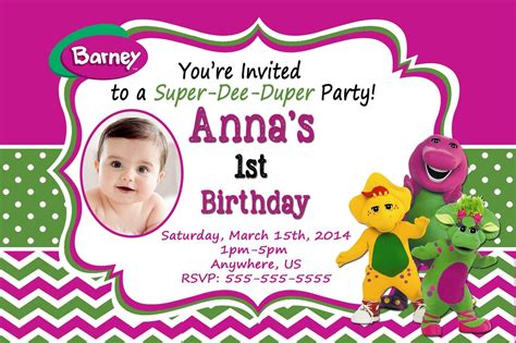 Free Barney Invitations | Barney birthday, Barney party, Barney ...