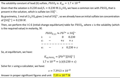 [Solved] . 5. Calculate the molar solubility of lead (II) sulfate ...