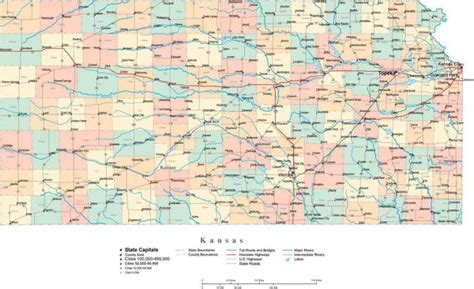 Kansas Digital Vector Map with Counties, Major Cities, Roads, Rivers ...