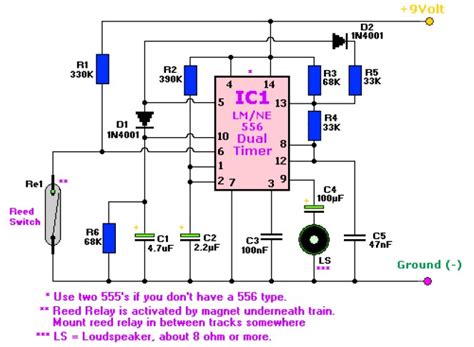 Two Tone Train Horn based NE556 Dual Timer - Circuit Scheme