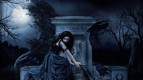 Download Moon Raven Gravestone Black Hair Gothic Fantasy Dark Dark ...