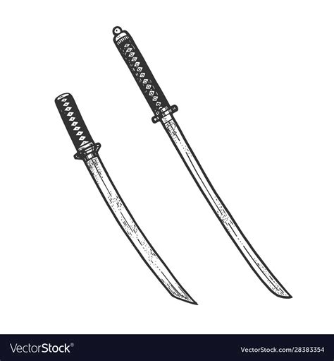 Japanese sword katana and wakizashi sketch Vector Image