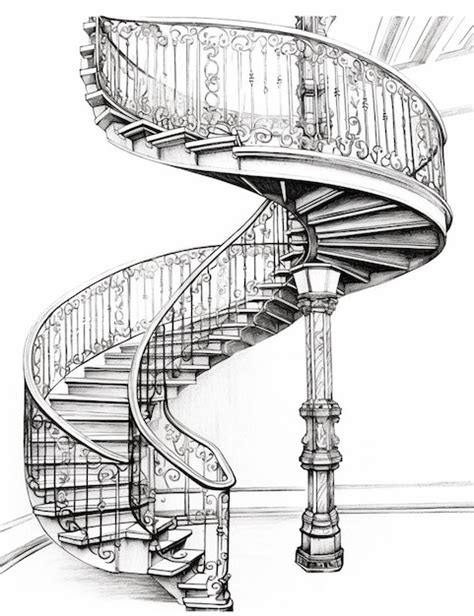 Premium AI Image | A spiral staircase with a black and white drawing of ...