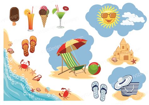 Summer Beach, Clipart, Vector, SVG, PNG . (vr) (72169) | Illustrations ...