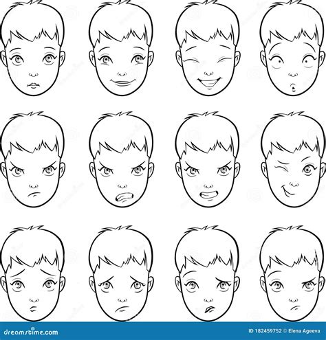 Vector Set of Cartoon Faces with Various Moods Emotions and Expressions ...