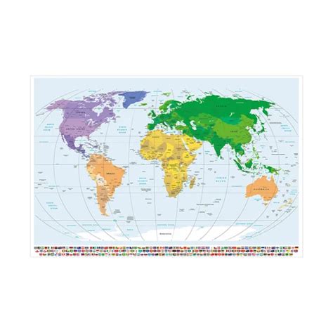 MAP OF THE WORLD POLITICAL MAP WITH NATION FLAGS POSTER PRINT 36*24in £ ...