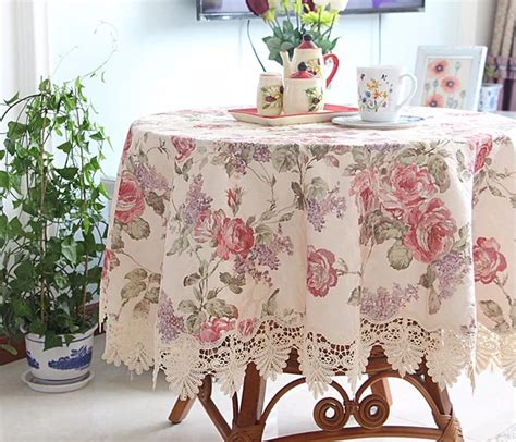 70 inch Round High end Floral Fabric Tablecloth Peony Embroidered ...