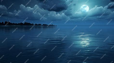 Night sky with full moon and clouds over the ocean generative ai ...