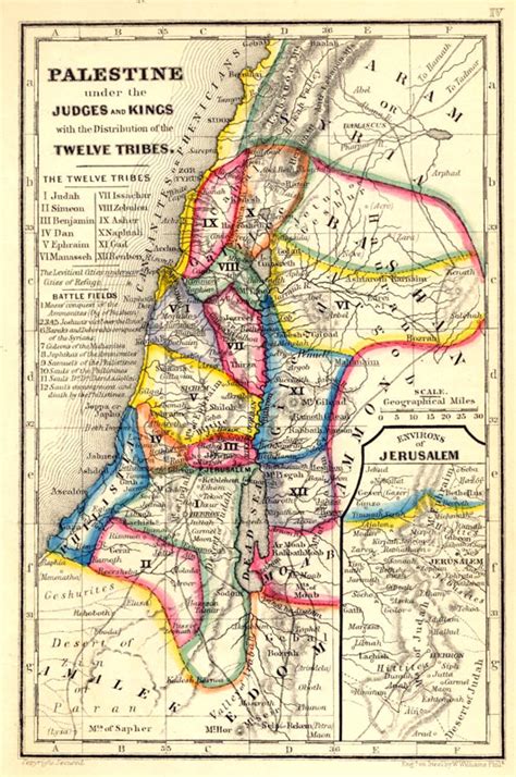 Biblical Map of Palestine under the Judges and Kings 1864. Engraved by ...