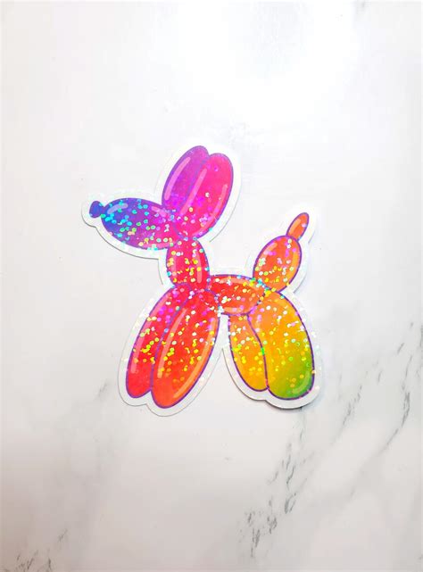 Rainbow Glitter Balloon Dog Sticker, Holographic Glitter Balloon Dog ...