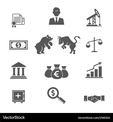 Set of black and white financial stock icons Vector Image