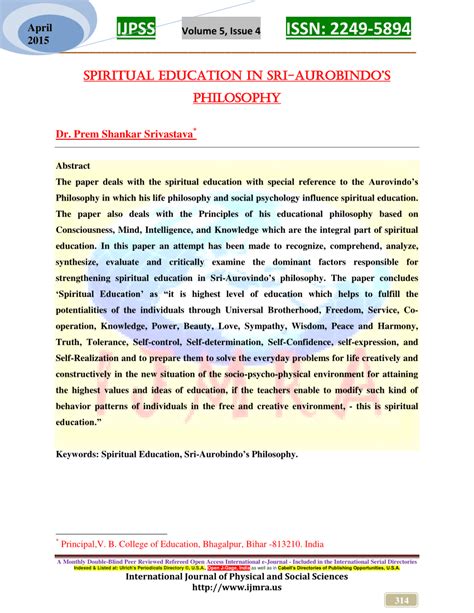 (PDF) SPIRITUAL EDUCATION IN SRI-AUROBINDO PHILOSOPHY