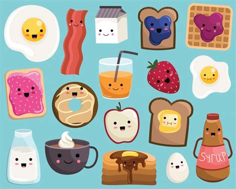 Kawaii Breakfast Food Clipart Vector, PNG & JPG Files 300 DPI Cute ...