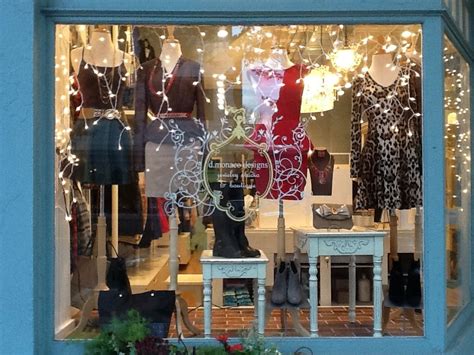 Dmonaco Designs boutique, window display, holiday fashions, festive ...