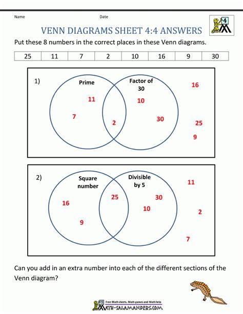 Common Multiples Venn Diagram Worksheet - Free Printable